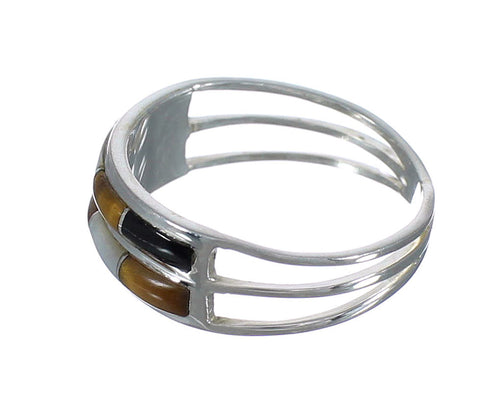 Silver And Multicolor Inlay Jewelry Ring Size 5 VX61815